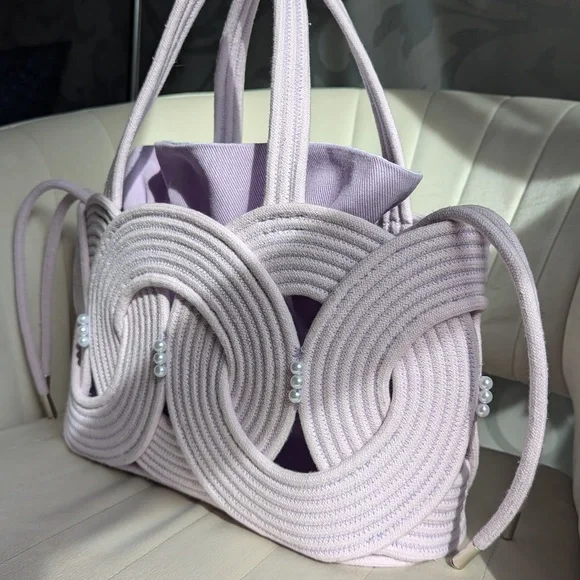 New Purple Handmade Rope Bag, Rope Shoulder Bag, Stylish Purse, Cotton Bag, Sust - Picture 2 of 8